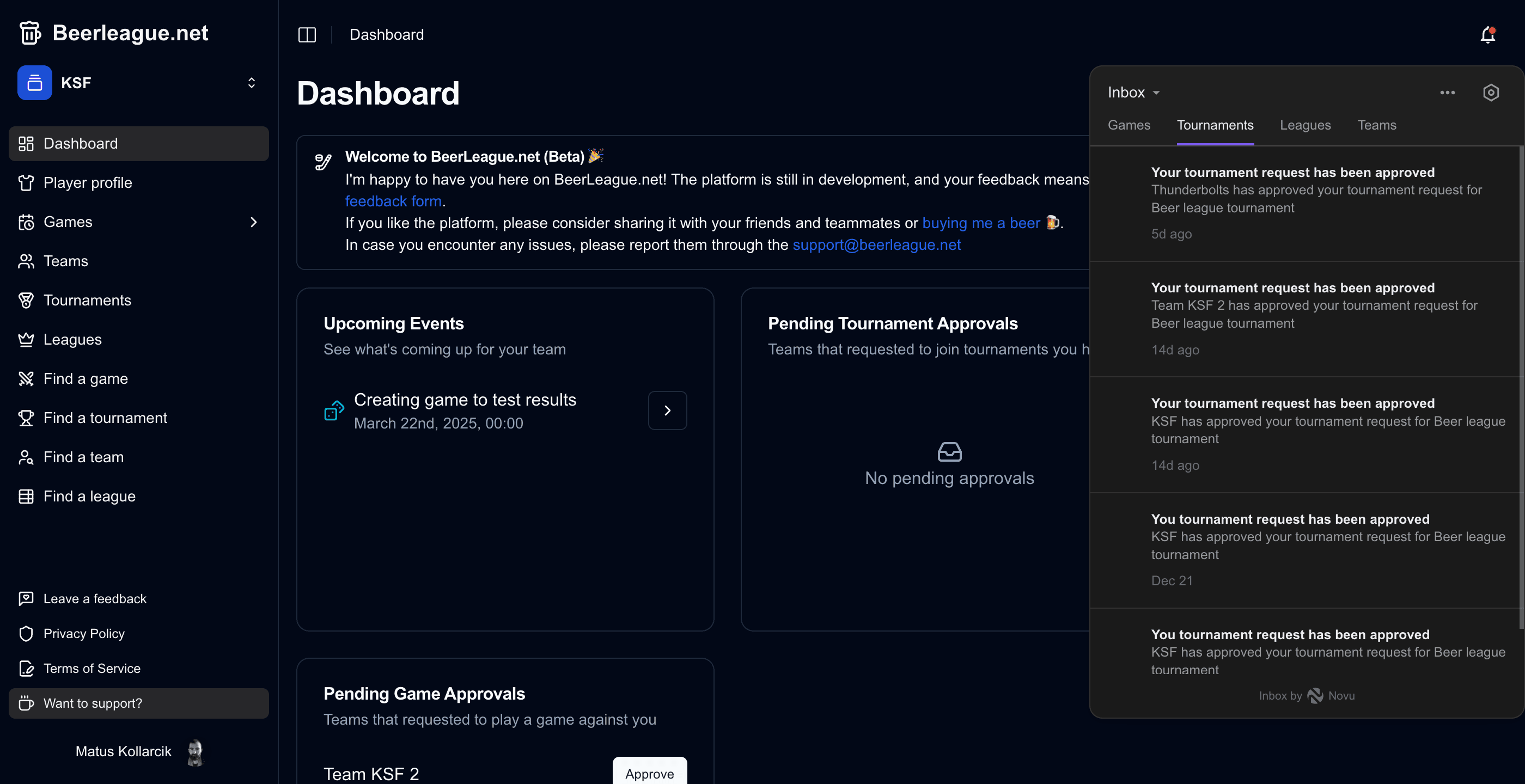 Beerleague.net Platform Screenshot